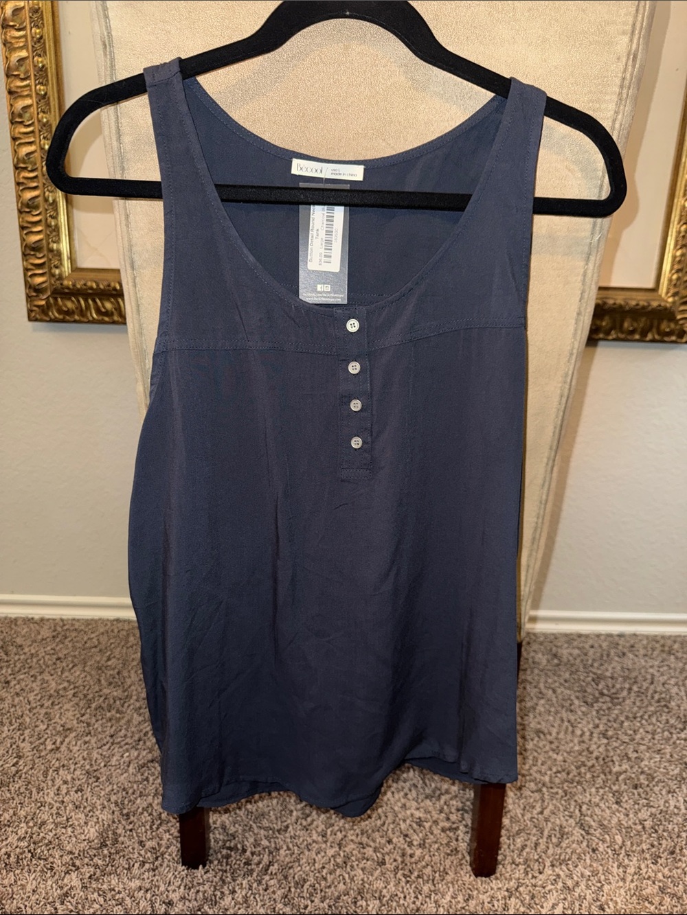 Becool Navy Button-Front Scoop Neck Tank